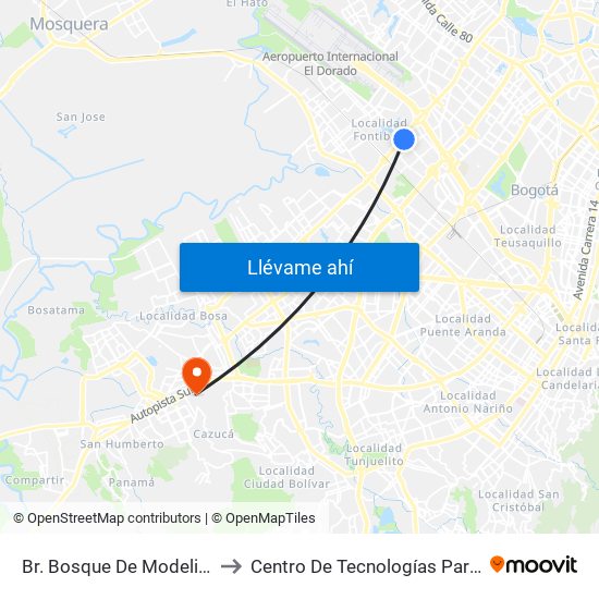 Br. Bosque De Modelia (Av. Esperanza - Av. C. De Cali) to Centro De Tecnologías Para La Construcción Y La Madera (Sena) map