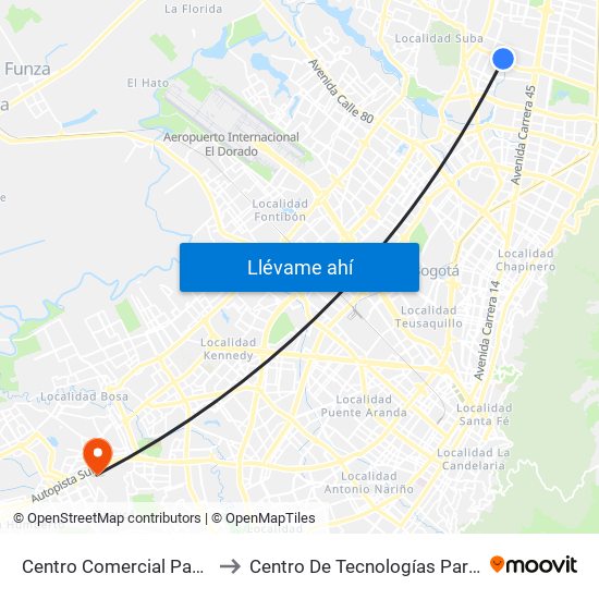 Centro Comercial Paseo San Rafael (Ac 134 - Kr 55a) to Centro De Tecnologías Para La Construcción Y La Madera (Sena) map