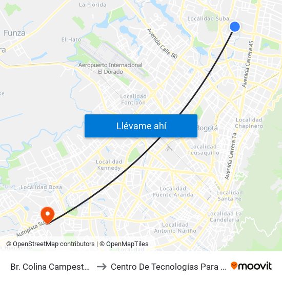 Br. Colina Campestre I Sector (Ac 134 - Kr 57) to Centro De Tecnologías Para La Construcción Y La Madera (Sena) map