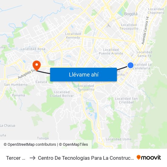 Tercer Milenio to Centro De Tecnologías Para La Construcción Y La Madera (Sena) map