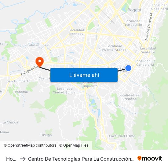 Hortua to Centro De Tecnologías Para La Construcción Y La Madera (Sena) map