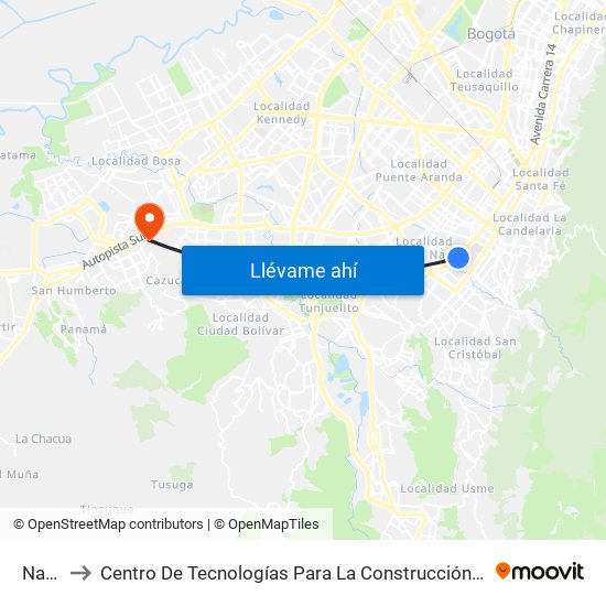 Nariño to Centro De Tecnologías Para La Construcción Y La Madera (Sena) map