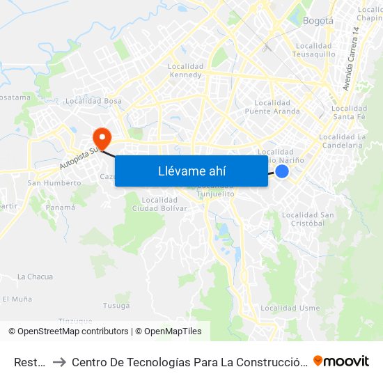 Restrepo to Centro De Tecnologías Para La Construcción Y La Madera (Sena) map