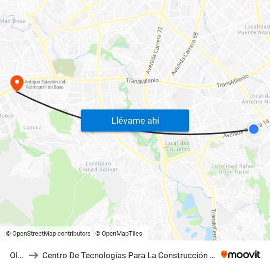 Olaya to Centro De Tecnologías Para La Construcción Y La Madera (Sena) map