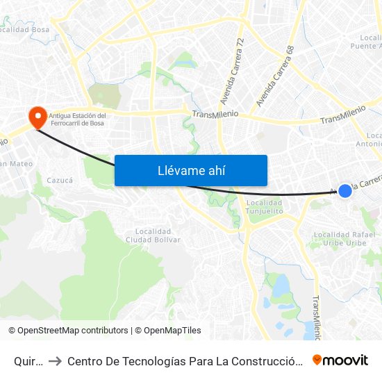 Quiroga to Centro De Tecnologías Para La Construcción Y La Madera (Sena) map