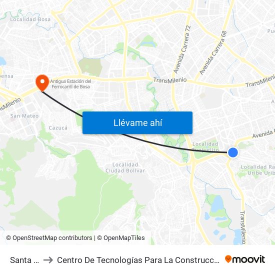 Santa Lucía to Centro De Tecnologías Para La Construcción Y La Madera (Sena) map