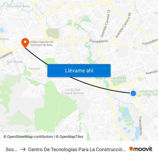 Socorro to Centro De Tecnologías Para La Construcción Y La Madera (Sena) map
