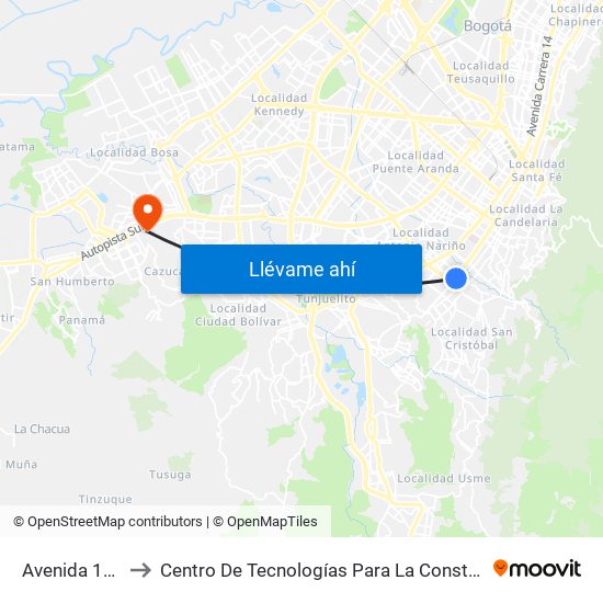 Avenida 1° De Mayo to Centro De Tecnologías Para La Construcción Y La Madera (Sena) map