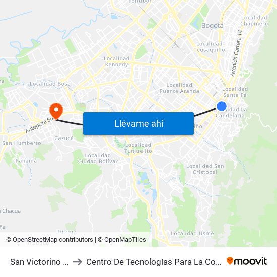 San Victorino - Neos Centro to Centro De Tecnologías Para La Construcción Y La Madera (Sena) map