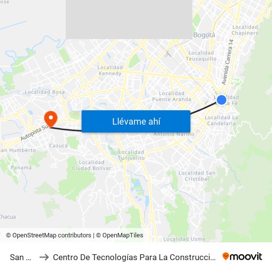 San Diego to Centro De Tecnologías Para La Construcción Y La Madera (Sena) map