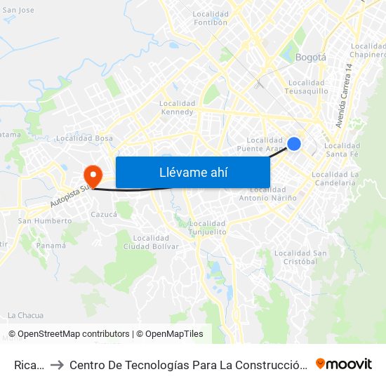 Ricaurte to Centro De Tecnologías Para La Construcción Y La Madera (Sena) map