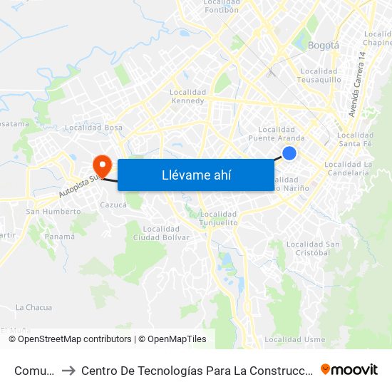 Comuneros to Centro De Tecnologías Para La Construcción Y La Madera (Sena) map