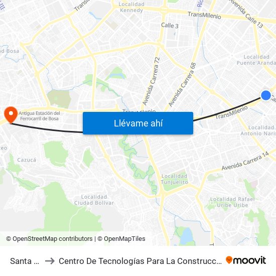 Santa Isabel to Centro De Tecnologías Para La Construcción Y La Madera (Sena) map