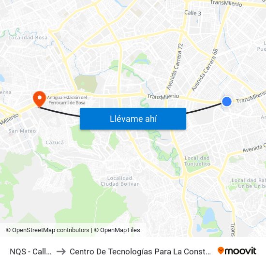 NQS - Calle 38a Sur to Centro De Tecnologías Para La Construcción Y La Madera (Sena) map