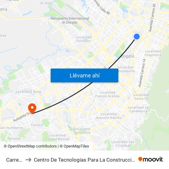 Carrera 47 to Centro De Tecnologías Para La Construcción Y La Madera (Sena) map