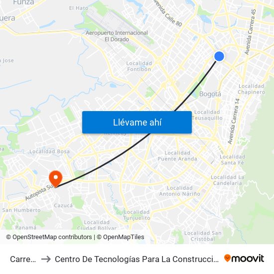 Carrera 53 to Centro De Tecnologías Para La Construcción Y La Madera (Sena) map
