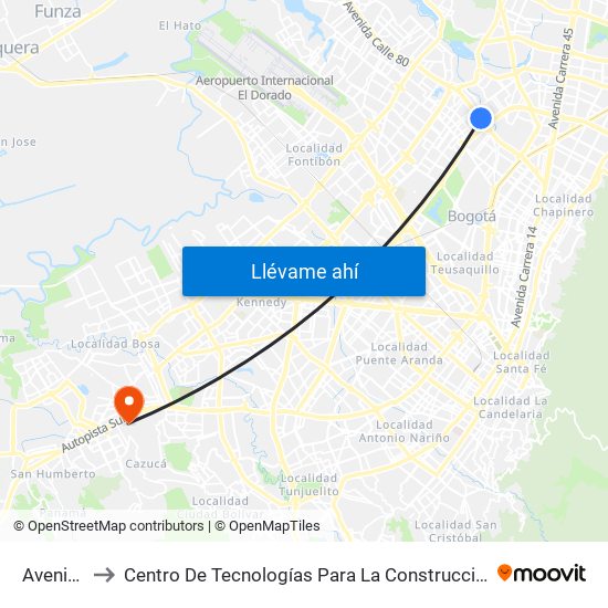 Avenida 68 to Centro De Tecnologías Para La Construcción Y La Madera (Sena) map