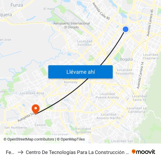 Ferias to Centro De Tecnologías Para La Construcción Y La Madera (Sena) map