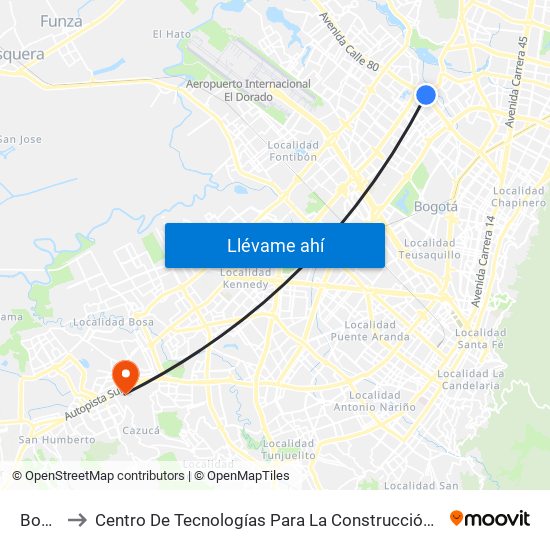 Boyacá to Centro De Tecnologías Para La Construcción Y La Madera (Sena) map