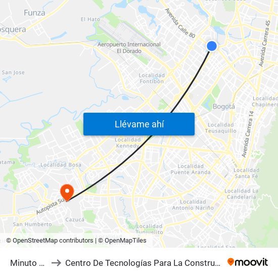 Minuto De Dios to Centro De Tecnologías Para La Construcción Y La Madera (Sena) map