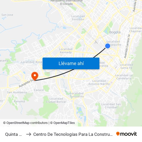 Quinta Paredes to Centro De Tecnologías Para La Construcción Y La Madera (Sena) map