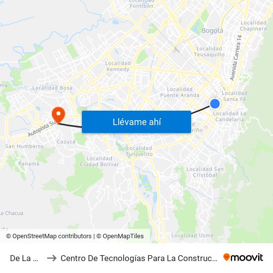 De La Sabana to Centro De Tecnologías Para La Construcción Y La Madera (Sena) map