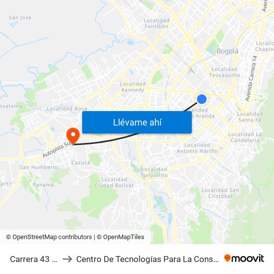 Carrera 43 - Comapan to Centro De Tecnologías Para La Construcción Y La Madera (Sena) map