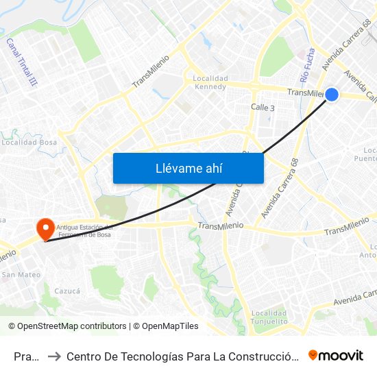 Pradera to Centro De Tecnologías Para La Construcción Y La Madera (Sena) map