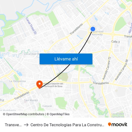 Transversal 86 to Centro De Tecnologías Para La Construcción Y La Madera (Sena) map