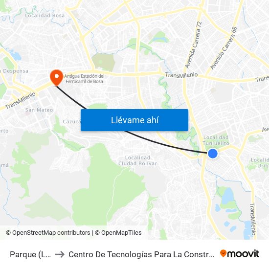 Parque (Lado Sur) to Centro De Tecnologías Para La Construcción Y La Madera (Sena) map