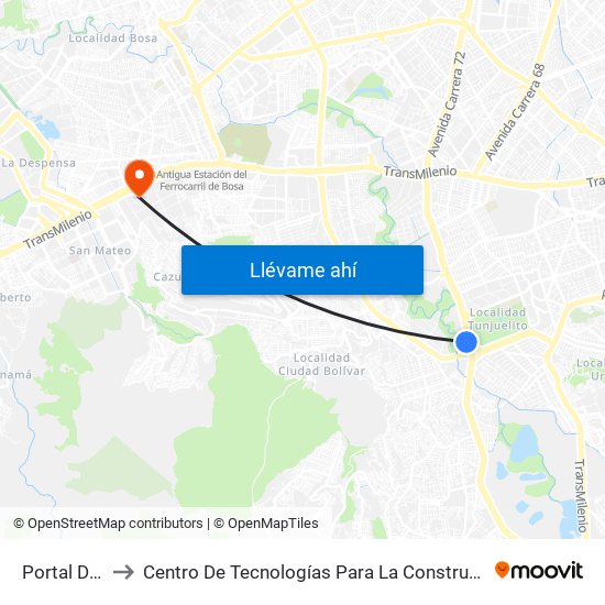 Portal Del Tunal to Centro De Tecnologías Para La Construcción Y La Madera (Sena) map