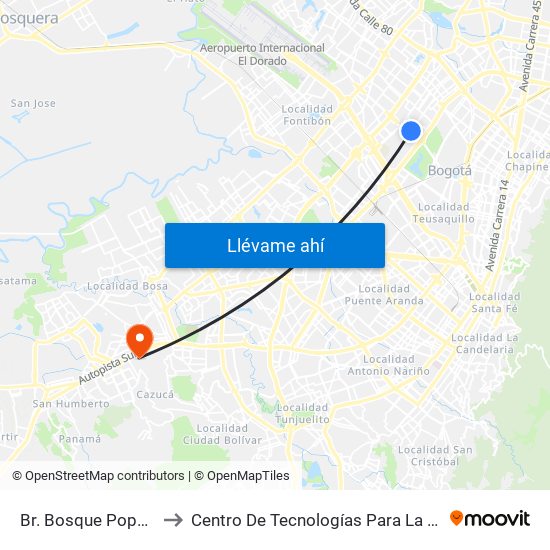 Br. Bosque Popular (Kr 69 - Cl 63a) to Centro De Tecnologías Para La Construcción Y La Madera (Sena) map