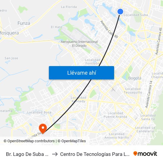 Br. Lago De Suba (Av. C. De Cali - Cl 130) to Centro De Tecnologías Para La Construcción Y La Madera (Sena) map