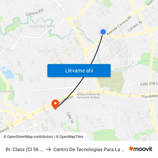 Br. Class (Cl 56 Sur - Av. A. Mejía) to Centro De Tecnologías Para La Construcción Y La Madera (Sena) map