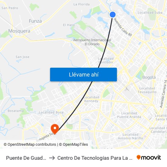 Puente De Guadua (Cl 80 - Kr 119) to Centro De Tecnologías Para La Construcción Y La Madera (Sena) map