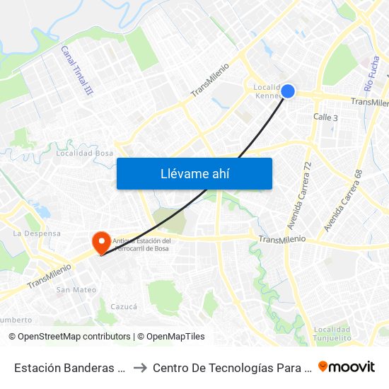 Estación Banderas (Av. Américas - Kr 78a) (B) to Centro De Tecnologías Para La Construcción Y La Madera (Sena) map