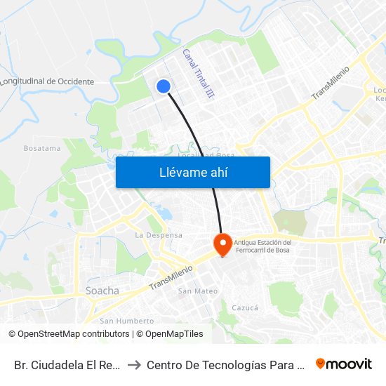 Br. Ciudadela El Recreo (Cl 73 Sur - Kr 99a) to Centro De Tecnologías Para La Construcción Y La Madera (Sena) map