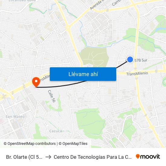 Br. Olarte (Cl 57b Sur - Kr 71d) to Centro De Tecnologías Para La Construcción Y La Madera (Sena) map