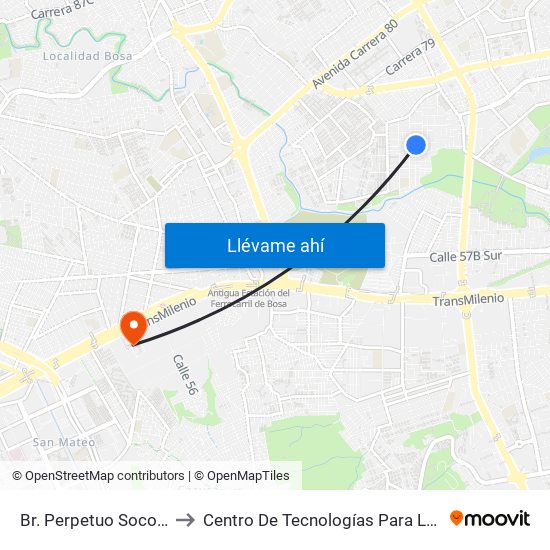 Br. Perpetuo Socorro (Cl 49 Sur - Kr 77t) to Centro De Tecnologías Para La Construcción Y La Madera (Sena) map