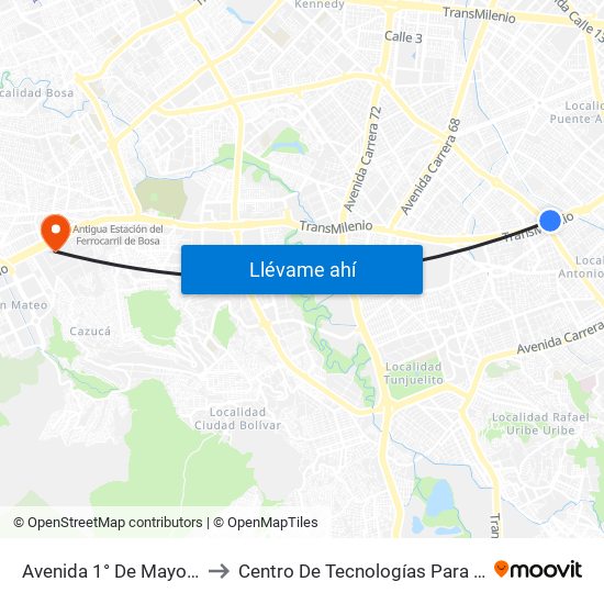 Avenida 1° De Mayo (Auto Sur - Av. 1 De Mayo) to Centro De Tecnologías Para La Construcción Y La Madera (Sena) map