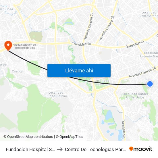 Fundación Hospital San Carlos (Cl 31a Sur - Kr 12b) to Centro De Tecnologías Para La Construcción Y La Madera (Sena) map