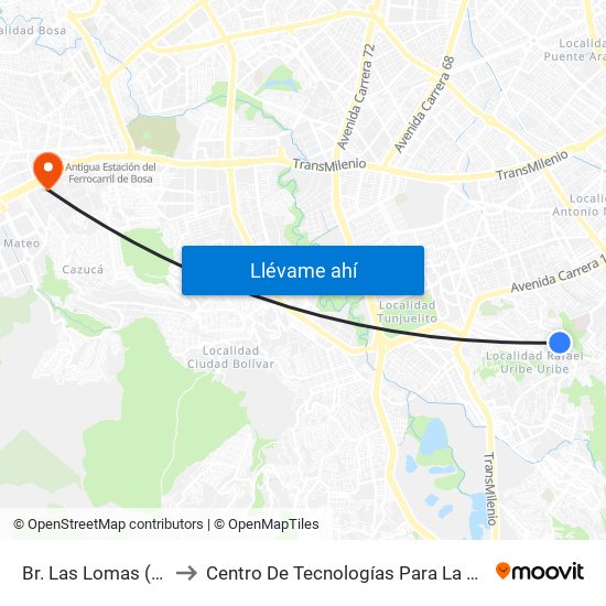 Br. Las Lomas (Cl 37 Sur - Kr 12a) to Centro De Tecnologías Para La Construcción Y La Madera (Sena) map