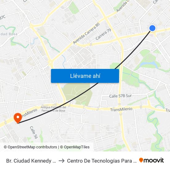 Br. Ciudad Kennedy Central (Cl 40 Sur - Kr 77a) to Centro De Tecnologías Para La Construcción Y La Madera (Sena) map