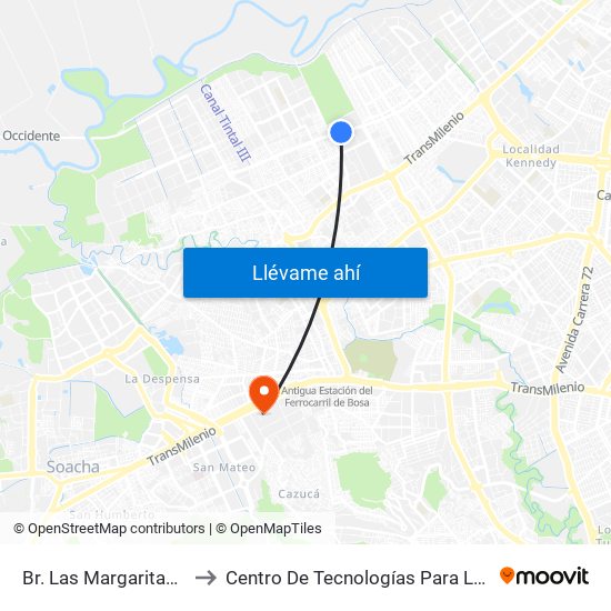 Br. Las Margaritas (Av. Tintal - Cl 49 Sur) to Centro De Tecnologías Para La Construcción Y La Madera (Sena) map