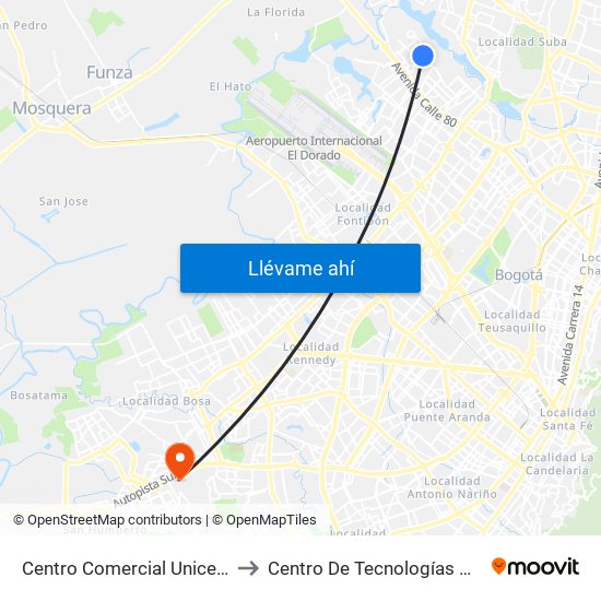 Centro Comercial Unicentro De Occidente (Kr 112f - Dg 86 Bis) to Centro De Tecnologías Para La Construcción Y La Madera (Sena) map