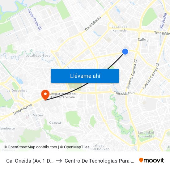 Cai Oneida (Av. 1 De Mayo - Cl 35b Sur) (A) to Centro De Tecnologías Para La Construcción Y La Madera (Sena) map
