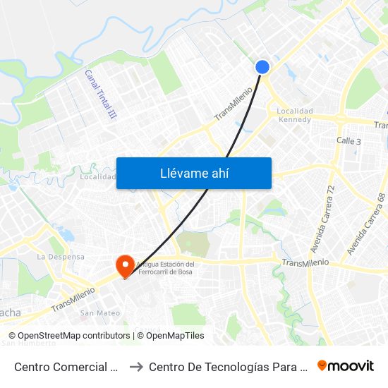 Centro Comercial Tintal Plaza (Kr 87a - Cl 6) to Centro De Tecnologías Para La Construcción Y La Madera (Sena) map