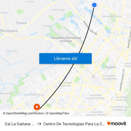 Cai La Gaitana (Cl 139 - Tv 127) to Centro De Tecnologías Para La Construcción Y La Madera (Sena) map