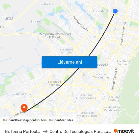 Br. Iberia Portoalegre (Cl 138 - Kr 58) to Centro De Tecnologías Para La Construcción Y La Madera (Sena) map