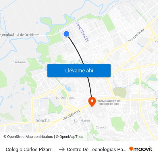 Colegio Carlos Pizarro León Gómez (Cl 73 Sur - Kr 103) to Centro De Tecnologías Para La Construcción Y La Madera (Sena) map